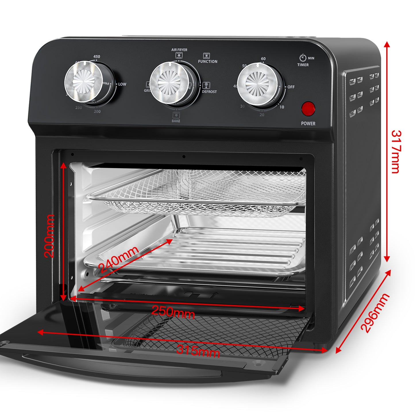12.5 Qt Air Fryer With Advanced Multi-Function Cooking Grill, Air Fry, Defrost, Bake, Dual Knob Control