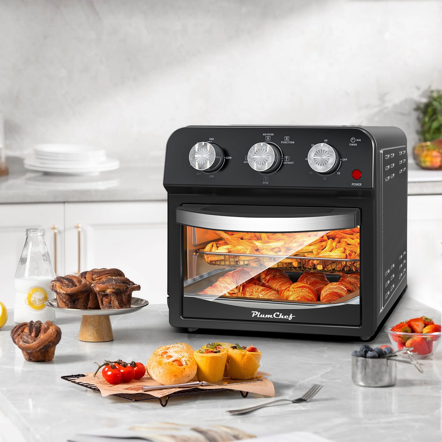 12.5 Qt Air Fryer With Advanced Multi-Function Cooking Grill, Air Fry, Defrost, Bake, Dual Knob Control