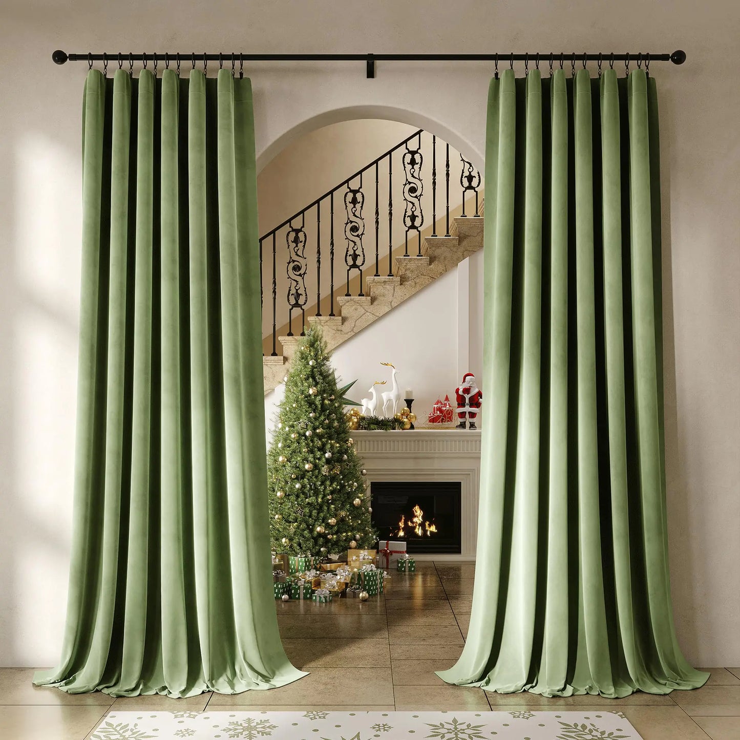 Sage Elegance Thermal Velvet Drapes 52x90, Set of 2 Panels