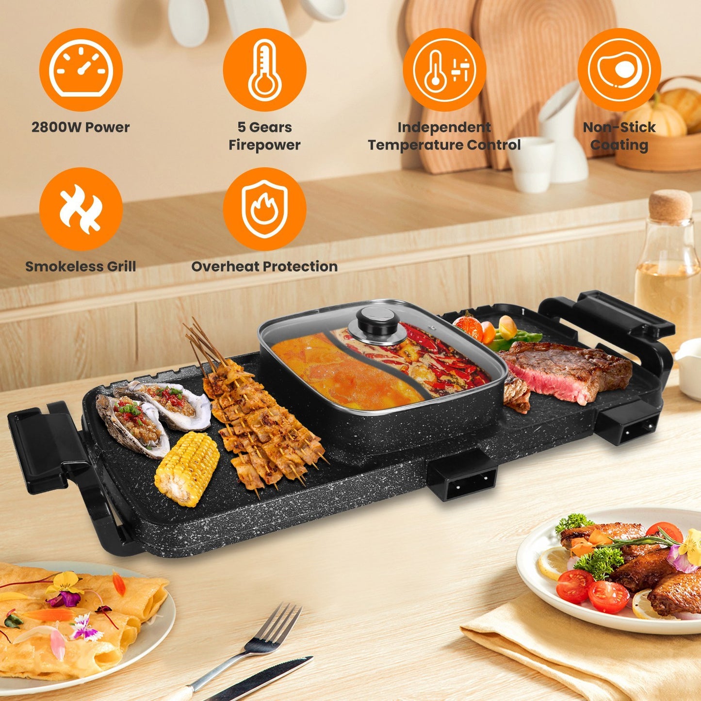 Shabu Shabu Hot Pot Combo 2 In 1 Electric Hot Pot With Grill