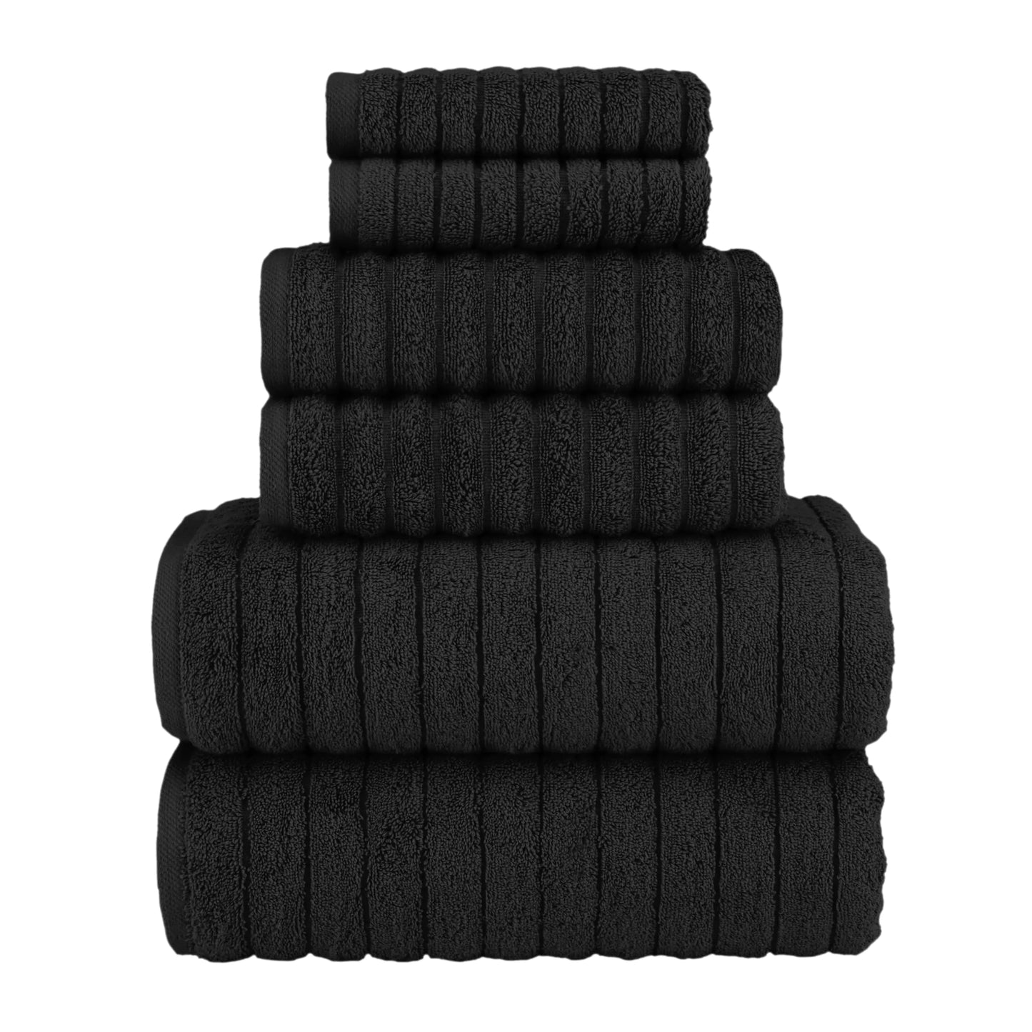 Elegant Comfort 100% Turkish Cotton Corduroy Ribbed Luxury Bath Towels, 6-Piece Set Premium Feel - Black