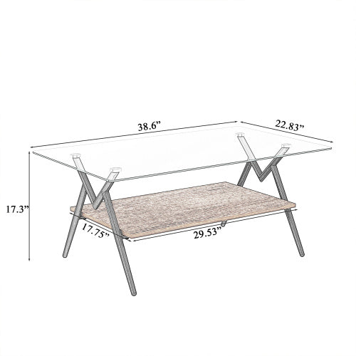Mid-Century Wood & Glass Coffee Table, Rectangular