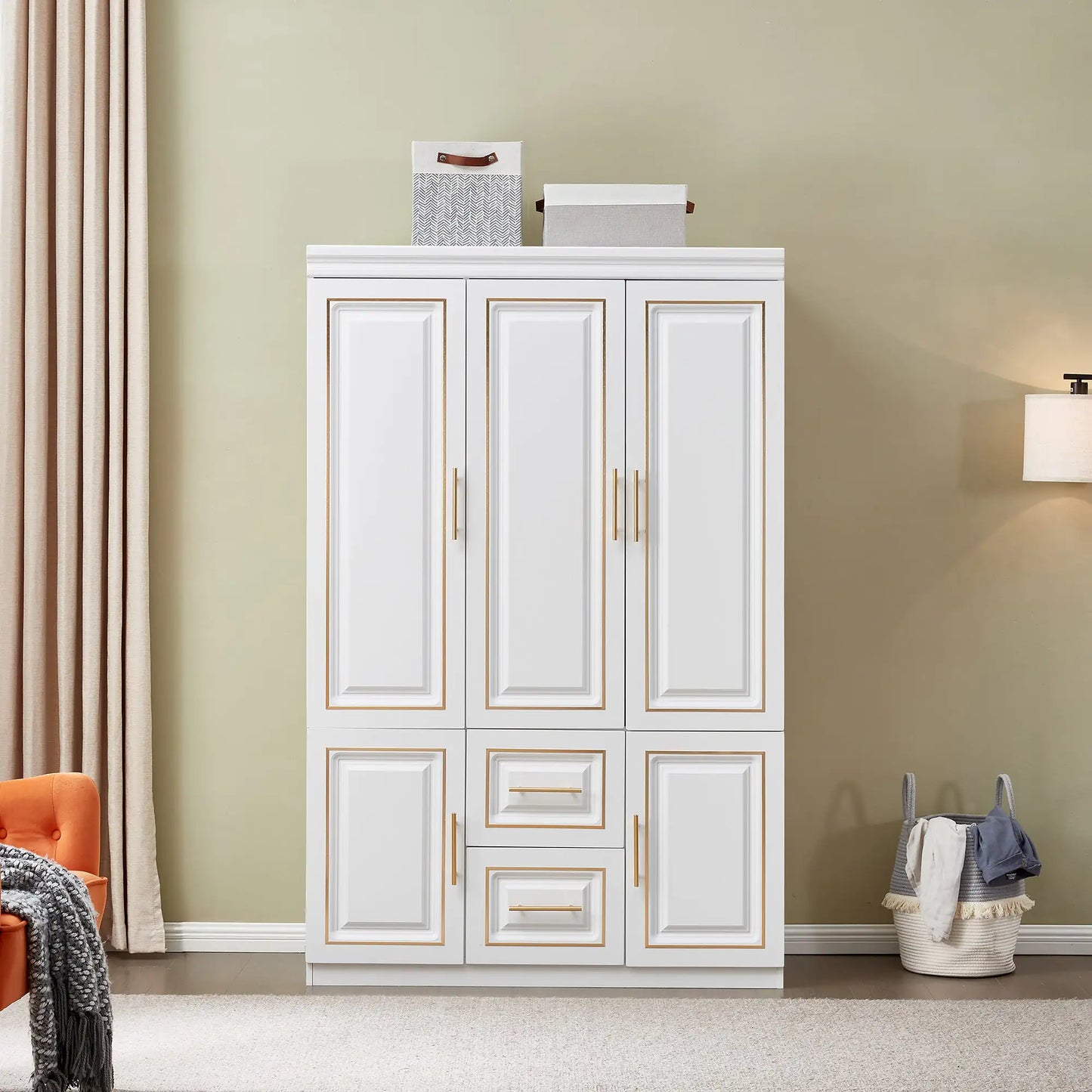 Armoire Wardrobe 72" H, 3 Doors, 2 Drawers, White