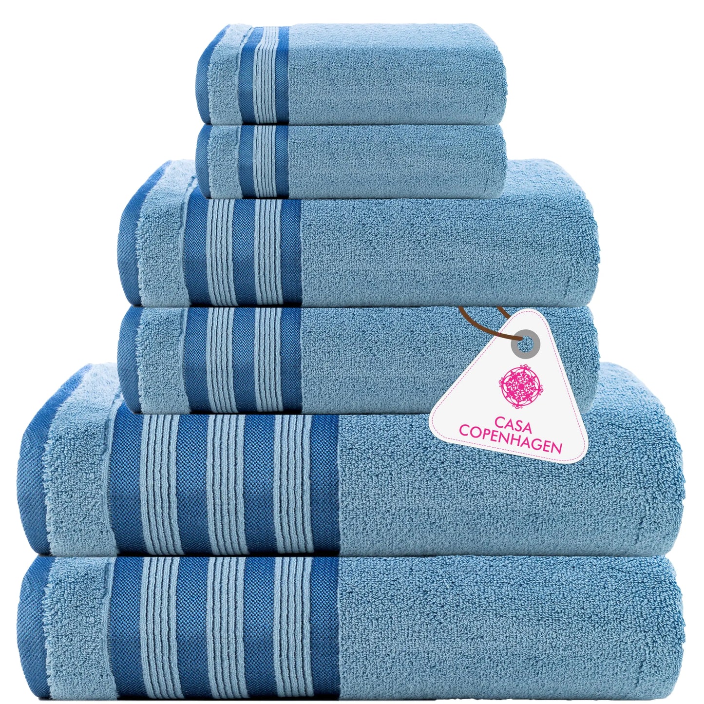 CASA COPENHAGEN Zero Twist, 6 Pieces Set, 100% Egyptian Cotton - Dusty Blue 600 GSM