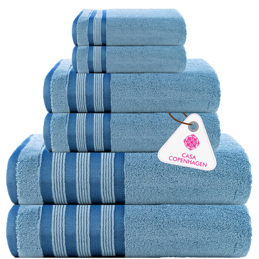 CASA COPENHAGEN Zero Twist, 6 Pieces Set, 100% Egyptian Cotton - Dusty Blue 600 GSM