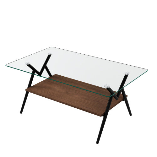 Mid-Century Wood & Glass Coffee Table, Rectangular