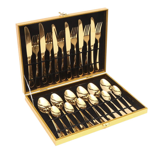 Lightahead 24pcs Stainless Steel Flatware, Gold