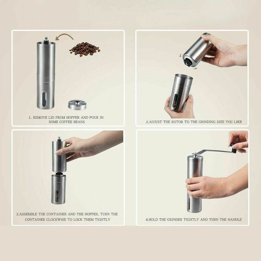 Hand Crank Conical Burr Grinder Coffee Beans Mill Muller Stainless Steel