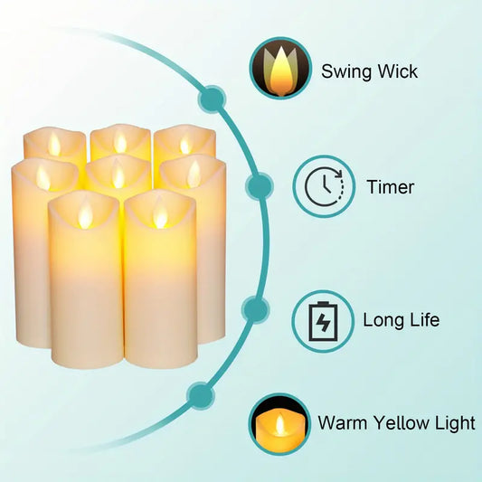 10pcs Battery Operated LED Pillar Candles with Timer