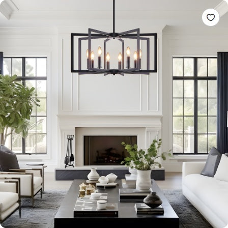 Geometric 8-Light / 6-Light Chandelier, Black or Gold
