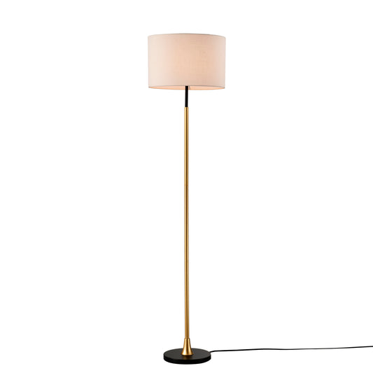Tall Industrial Floor Lamp With Beige Lampshade, Black & Matte Gold