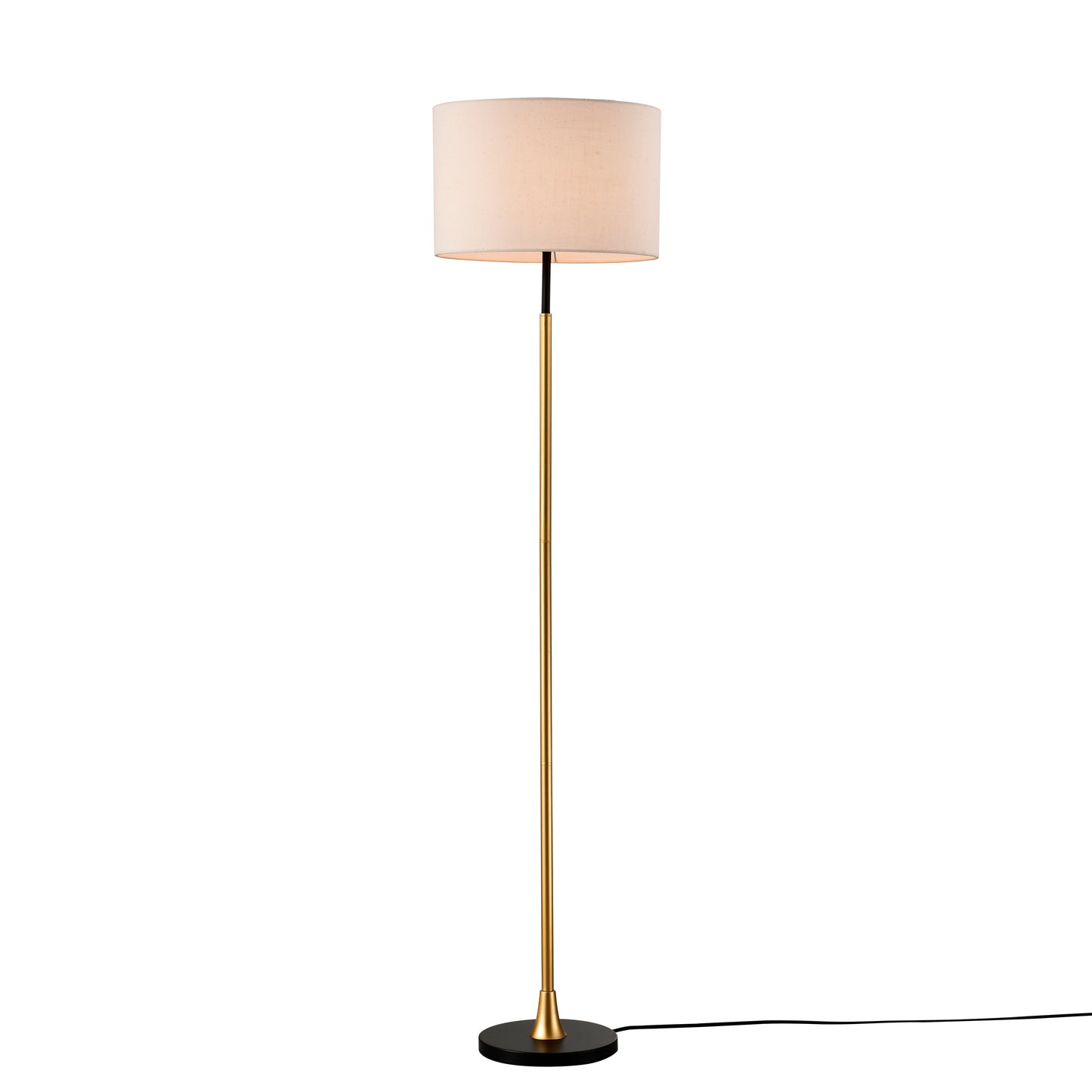 Tall Industrial Floor Lamp With Beige Lampshade, Black & Matte Gold