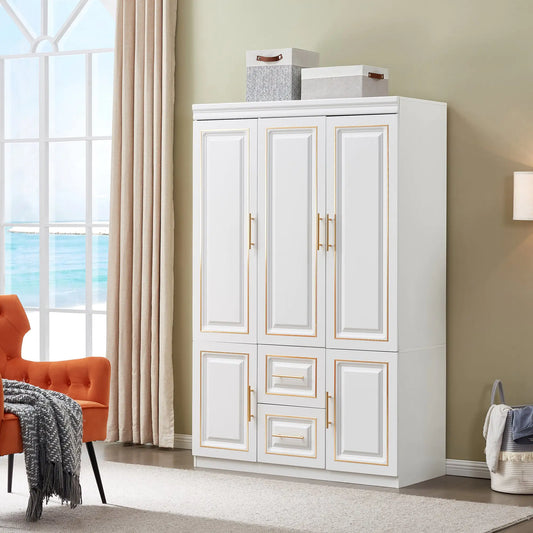 Armoire Wardrobe  72" H, 3 Doors, 2 Drawers, White