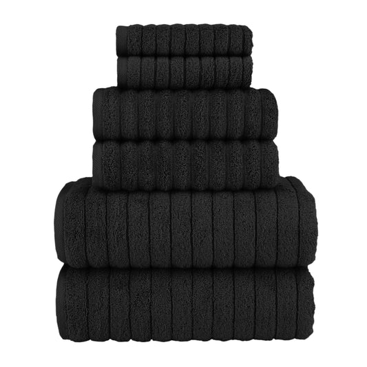 Elegant Comfort 100% Turkish Cotton Corduroy Ribbed Luxury Bath Towels, 6-Piece Set Premium Feel - Black