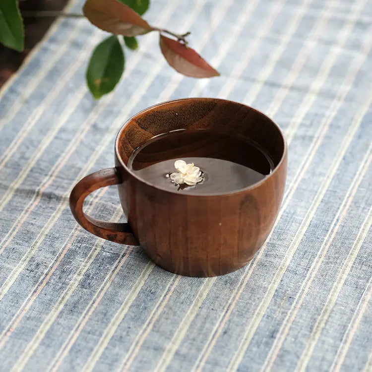 Handle Coffee Wooden Cup - Whole Ziziphus Wood Mug