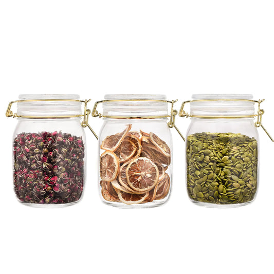 Airtight Glass Jars Canister with Lids, 34oz, Set of 3
