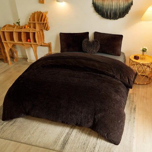MEGO Twin Luxe Furry Bedding Set - Dark Brown