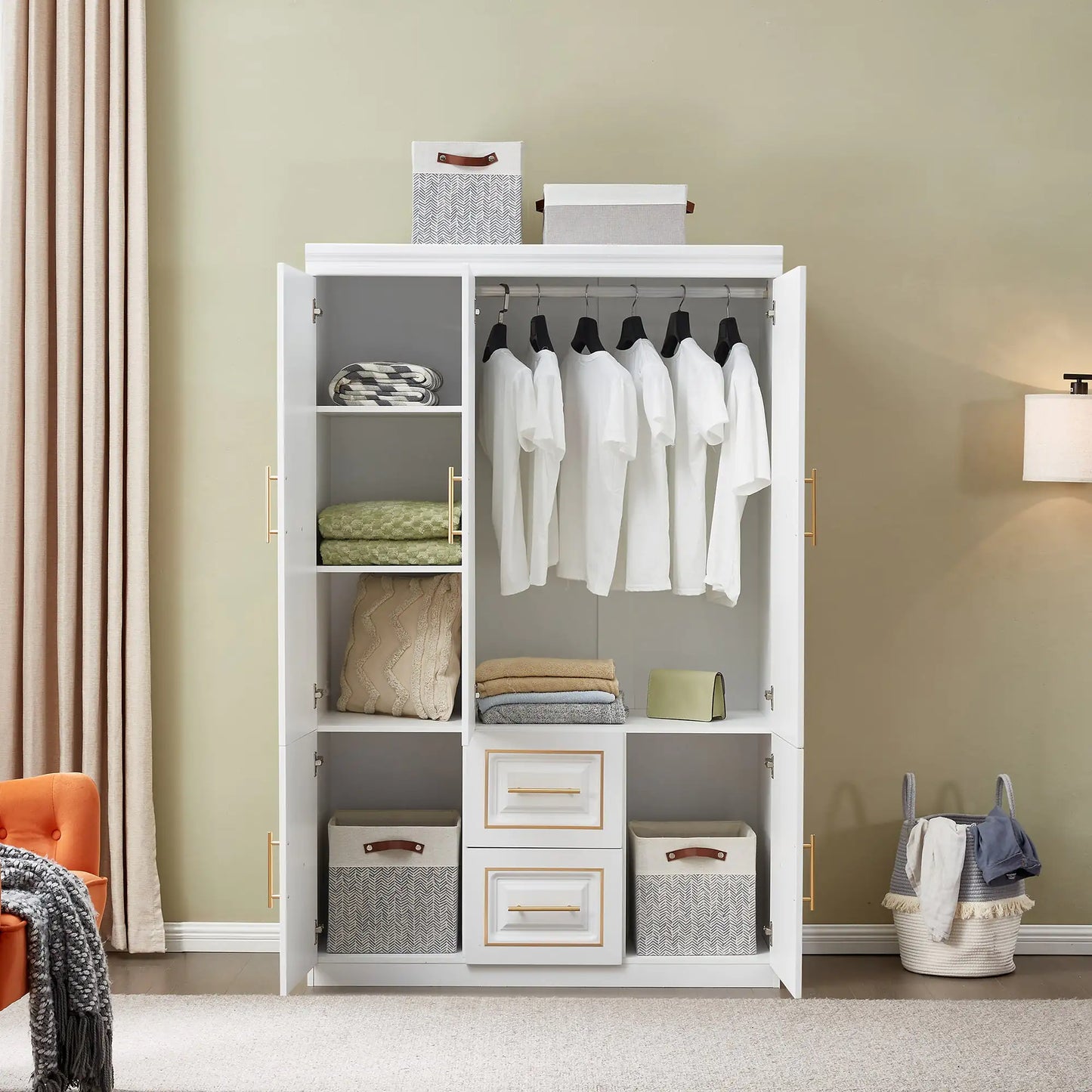 Armoire Wardrobe  72" H, 3 Doors, 2 Drawers, White