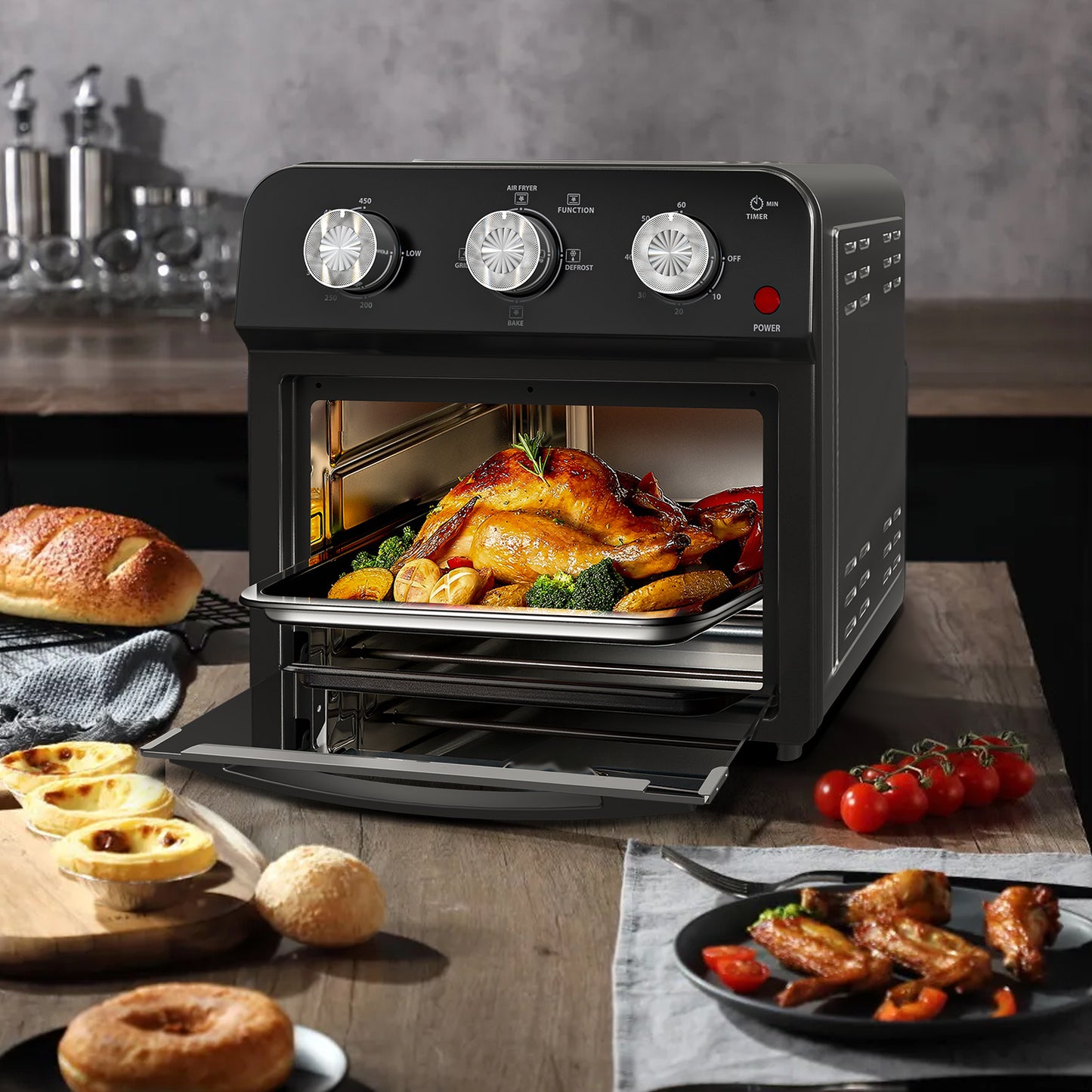 12.5 Qt Air Fryer With Advanced Multi-Function Cooking Grill, Air Fry, Defrost, Bake, Dual Knob Control