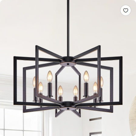 Geometric 8-Light / 6-Light Chandelier, Black or Gold