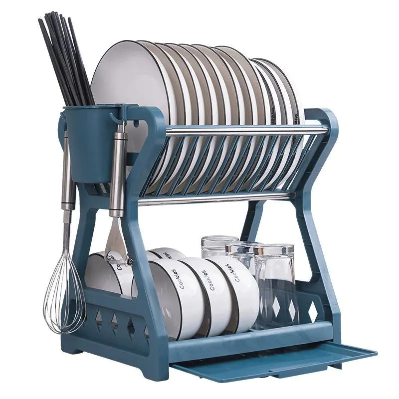 Two-Tier Kitchen Storage Rack for Bowls and Utensils
