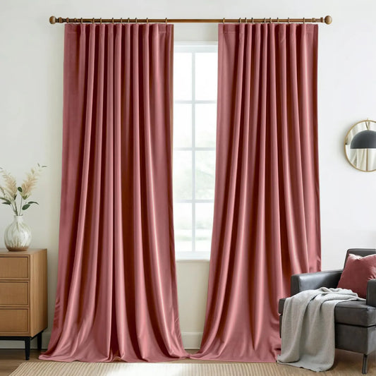 MIULEE Dusty Rose Pinch Pleat Velvet Drapes 96" - Thermal Insulated Curtains