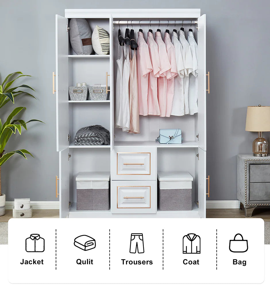Armoire Wardrobe  72" H, 3 Doors, 2 Drawers, White